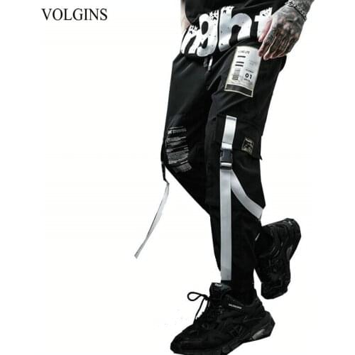 Streetwear Hip Hop Men Pantalones Hombre High Street Casual Cargo Pants Ribbons Pockets 2021 Military Joggers Men Trousers