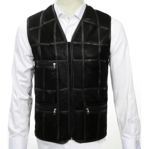 Mens Black with Furs Inside Genuine Leather Vest 1. Grade quality leather vest