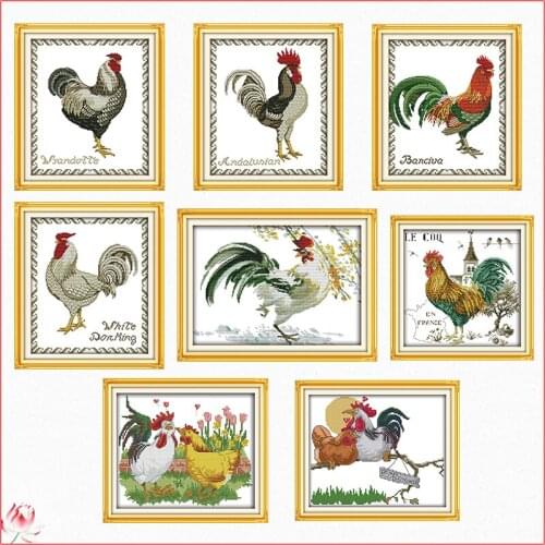 Joy Sunday The Big Cock Cross Stitch Kit DIY Animal Pattern Embroidery Set 14CT 11CT Needlework Sewing Kit Home Decoration Craft