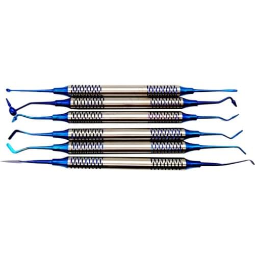 6Pcs Dental Composite Resin Filling Spatula Titanium Plated Head Resin Filler Set Thick Handle Restoration Set Dental Instrument