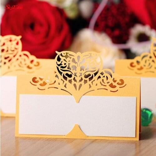 100 stks Naam Plaats Kaarten Tafel Kaarten Laser Gesneden Papier Wijnstok Seat Kaarten Voor Bruiloft Gunsten Decoratie 5Z SH871