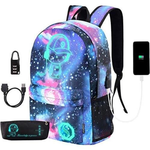 2020 New School Bookbag Lightweight Waterproof Laptop Backpack with USB Charger Port and Lock & Pencil Case for Teens Girls Boys
