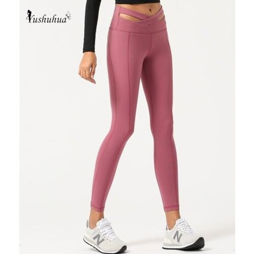 Yushuhua New Yoga Pants Soft Workout Gym Yoga Tights Women front cross High Waist Fitness Sport Leggings S-XL Running Tights