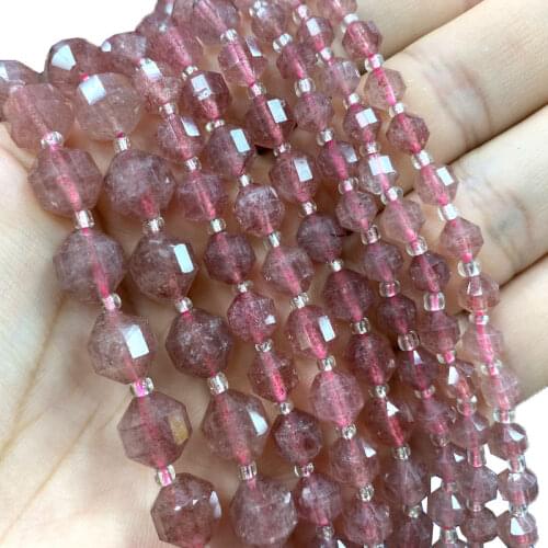 Wholesale AAA Faceted Prismatic Strawberry Quartz 100% Natural Round Stone Beads For Jewelry Making DIY Bracelet Necklace 6/8MM