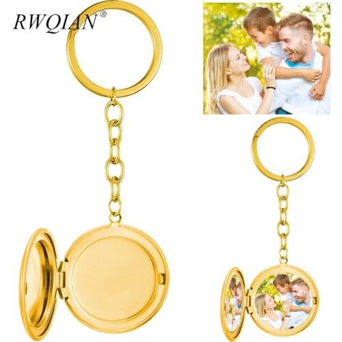 Personalized Photo Keychain Gold Silver Color Stainless Steel Photo Box Printed Text Long Key Chain For Men Women Custom Jewelry