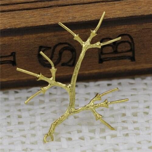 Tree Branch Pendant Charms Pins Base for Half Drilled Hole Pearl Stone DIY Jewelry Findings Crafts Brass Metal Die Casting