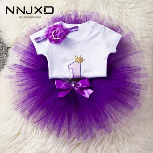 Flower Headband Short Sleeve Top and Tutu Dress Outfits 3pcs for 1 Year Baby Girls First Birthday Party Cotume Newborn Clothes