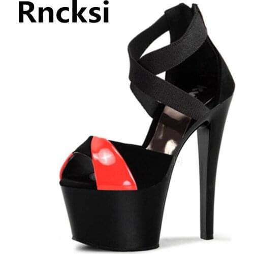 Rncksi New Women/Girl Sexy 17cm High Heels Sandals Waterproof Platform Sandals Peep Toe Pole Dance Party Dress Sandals