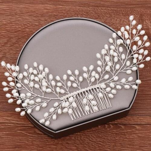 Luxury Pearl Hair Comb Wedding Hair Accessories Bridal Tiara Handmade Wedding Hair Comb Headpiece Bridal Head Ornaments Jewelry