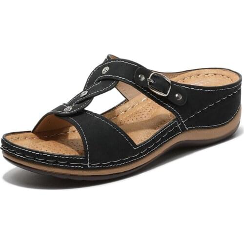 Wedges Sandals for Women Arch Support Low Heel Retro Boho Slip On Open Toe Slippers Summer Casual Shoes JL