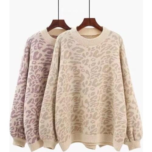 Sweater women turtleneck leopard knitted sweater animal print winter thick female pullovers casual tops oversized sweater ladies