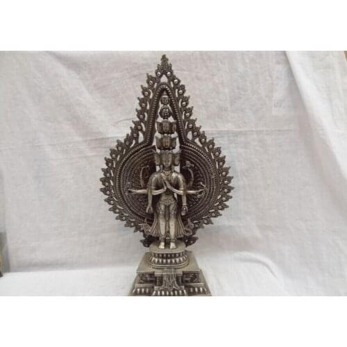 USPS to USA S1634 16" China Silver Budhist Vajra 1000 Arm a Kwan-Yin Buddha Statue