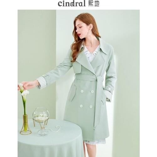 2021 Spring Blue Windbreaker Womens Middle Long Striped Stitching Style Is Slim, This Years Popular Coat