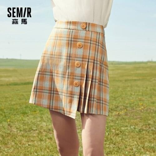 SEMIR Half-Length Skirt Autumn Clothes New High Waist Pleated Skirt Women Autumn And Spring Jk Plaid A-Line Skirt Female