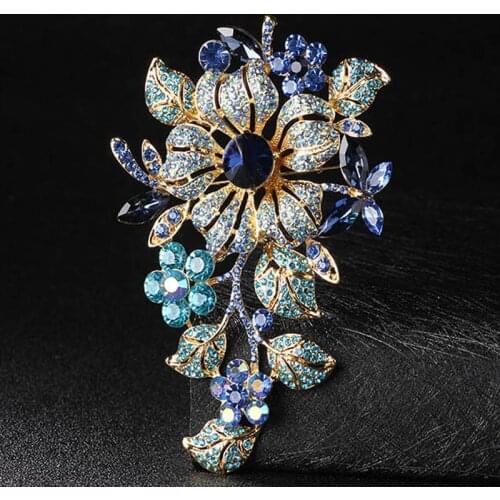 Zlxgirl jewelry Big Size rhinestone flower wedding brooches jewelry womens couple gifts metal tin alloy gold hijab jewelry