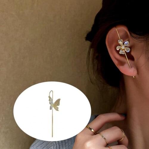 1Pc Women new Fashion Earrings Ear Wrap Crawler Rhinestones Flower Butterfly Piercing Ear Cuff Hook Earring for Party Jewelry