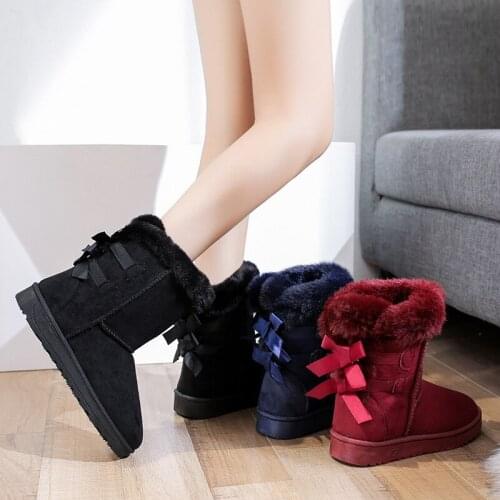 GZM Womens Snow Boots Solid Color Short Tube Padded New Winter Short Bowknot Girl Rubber Sole Antiskid Student Boots Size 36-41