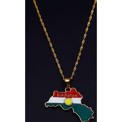 Gold Color Kurdistan Region Map Pendant Necklaces Koerdistan Charm Jewelry For Women Men