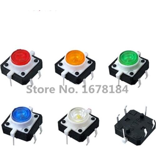 10pcs Illuminated Tact Switch Button switch 12*12 Red White Blue Yellow Green LED 4 Pin Reset 12*12*7.3mm