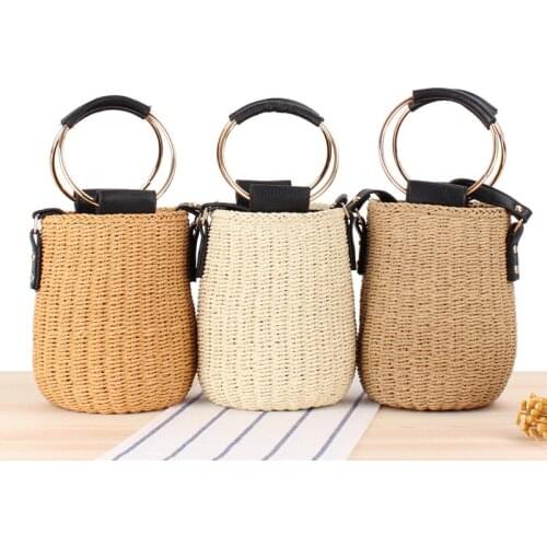19x20CM New Style Japanese Style Drum Bag Simple Ins Popular Dual Purpose Straw Bag Beach Woven Bag a7298