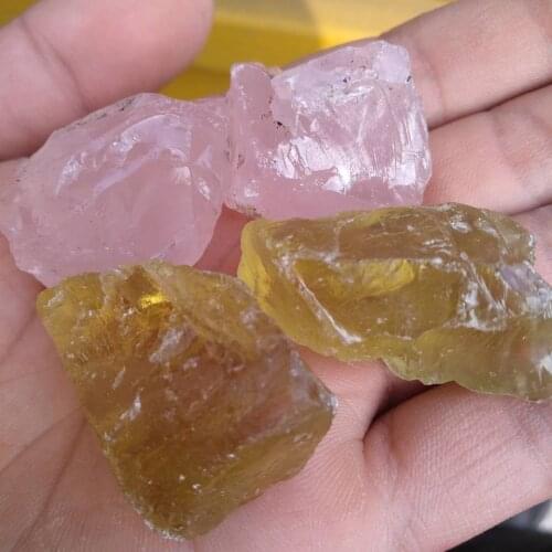 2pcs Natural Rough Rose Quartz Crystals +2pcs Rough citrine