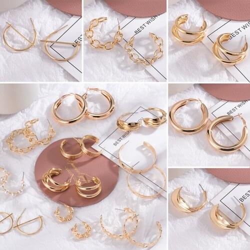 Punk 2020 Trendy Unusual Statement 2021 Vintage Gold Earings Multiple Dangle Circle Big Hoop Earrings for Women Fashion Jewelry