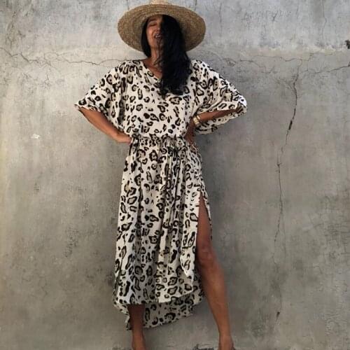 2021 Beach Kaftan Bikini Cover-ups Bohemian Printed Summer Midi Dress Tunic Women Beach Wear Swim Suit Cover Up