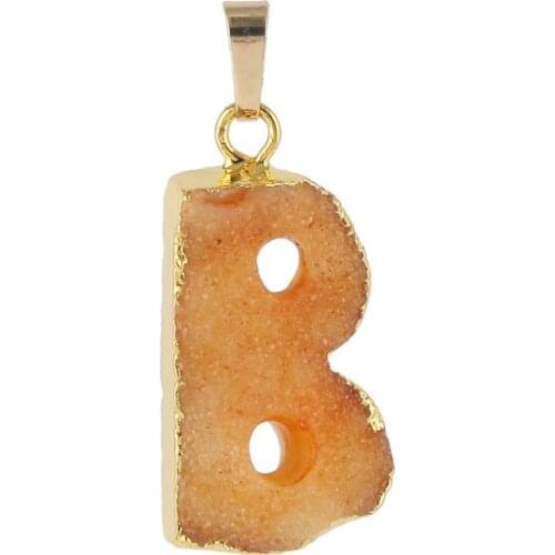 3pcs Alphabet Letter Charms Letters B Nature Stone Gold Drusy Druzy Pendant for Jewelry Necklaces Abecedario RT-070-B