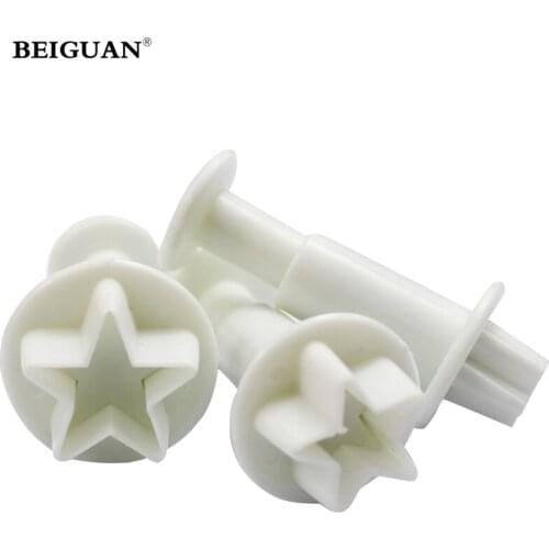 3pcs Mini Star Fondant Plastic Cake Decorating Plunger Biscuit Cookies Cutter Diy Mold Bakeware Tools