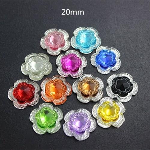 30pcs 20mm flower shape mix colors resin rhinestone flatback cabochon DIY hair bow center,garment accessory decoration