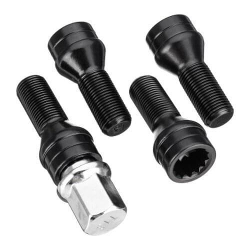 4pcs/set M14 x 1.25 Wheel Locking Bolts Lug Nut Black + Key For B*MW Mini R50 R52 R53