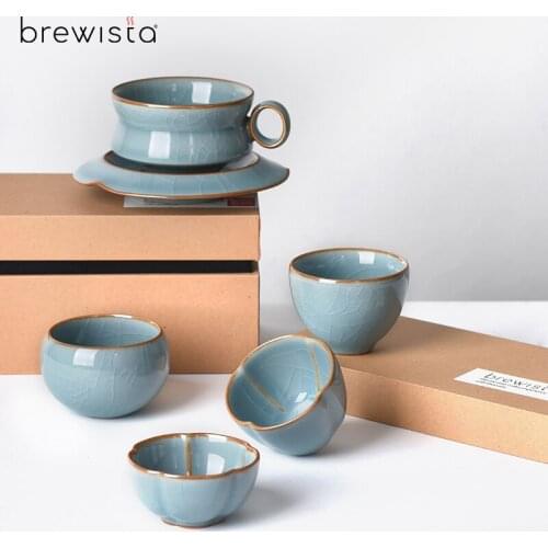Brewista Jingdezhen Ceramic Golden Silk Ice Cracked Celadon Hand-made Coffee Cup Gift Set