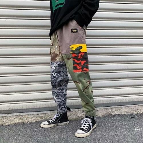 Casual Mens pants Splice Camouflage Streetwear Hip Hop Cargo Pants Elastic Waist Pants 2021 Fashion jogging Sports Men Trousers