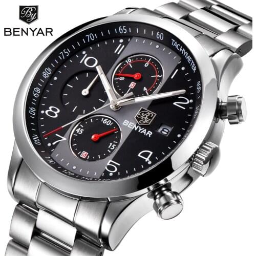 2019 BENYAR Watch Men Fashion Sport Quartz Clock Mens Watches Top Brand Luxury Full Steel Business Waterproof Watch Reloj Hombre