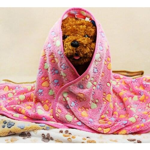 Hot Sale Winter Puppy Bed Blanket Fleece Warm Soft Touch Puppy Paw Bone Printed Dogs Cat Blanket Mats Pets Product Supplier