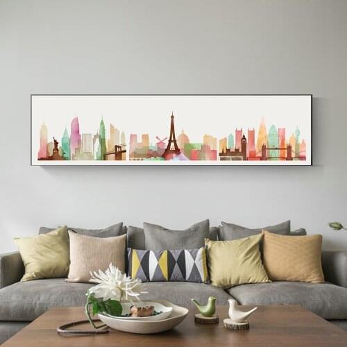 Famous Building Canvas Painting World Travel New York London Paris City Poster Cartoon Wall Art Picture For Living Room