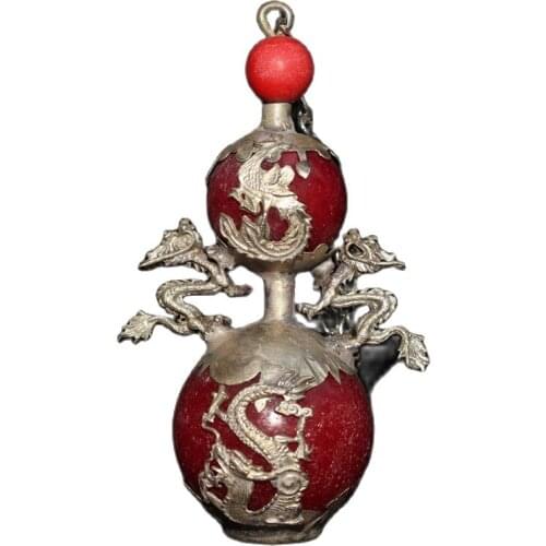 Chinese old craft package Silver Dragon Ruby jade Snuff Bottle