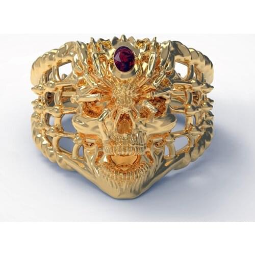 Vintage Silver Color Men Punk Spider Skull Ring Red Zircon Rings Mens Womens Halloween Party Gothic Jewelry Gift