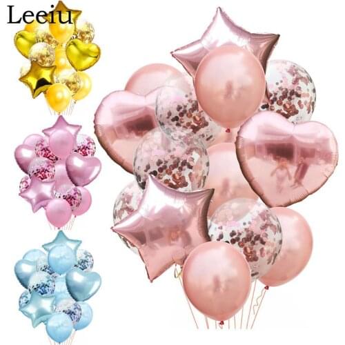 Leeiu 14pcs Mixed Birthday Decoration Balloons Baby Shower Clear Confetti Ballon Heart Helium Foil Balloons Wedding Party Supply