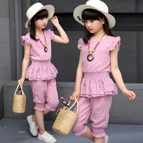 Summer Clothing Sets 2019 Girls Two-piece Cotton Vest Children Sleeveless Casual Sets Clothes Girls Shirt And Pants Suit