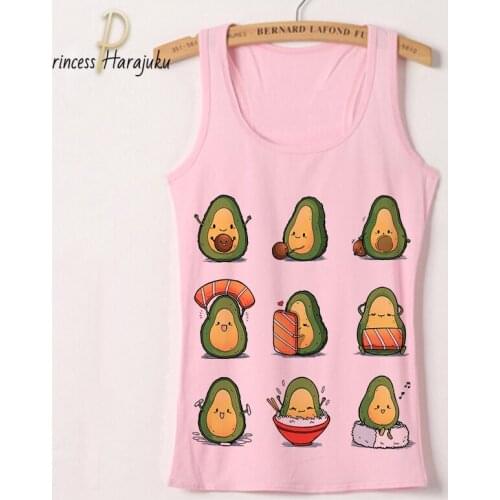 Summer Style Kawaii Avocado Graphic Women Tank Top Casual Sexy Sleeveless Elegant Lady O-neck Fashion Tees Streetwear Pink Tops
