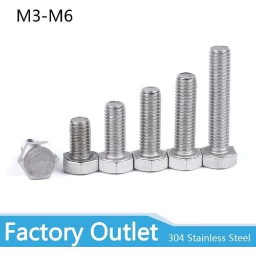 10pc M3 M4 M5 M6 M8 A2 304 Stainless Steel Metric Threaded DIN933 External Hex Hexagon Head Cap Screw Bolt Thread Dia 3/4/5/6mm