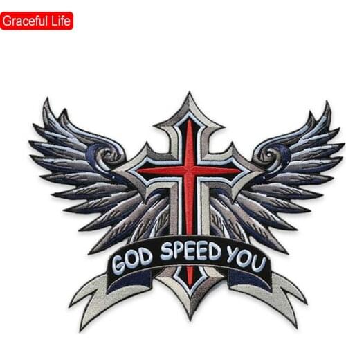 God Speed You Embroidered Iron On Patch Applique Label punk biker Patches Clothes Stickers Apparel Accessories Badge
