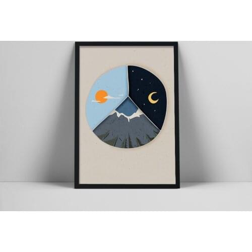 Sun and Moon Wall Art Print, Day Night Abstract, Circle Nature artwork, Blue Yellow Poster, Minimalist, Scandinavian t pr poster