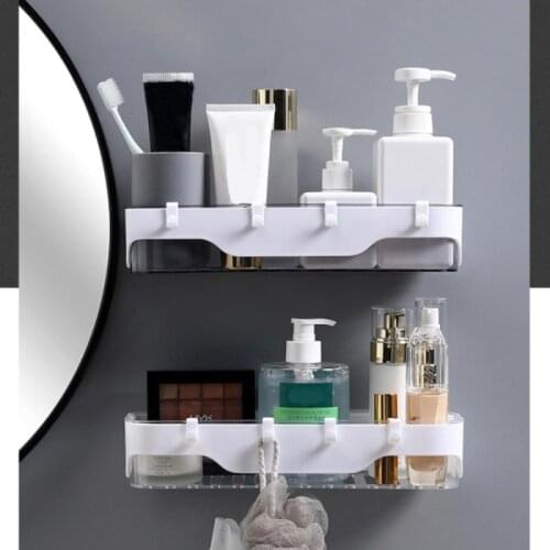 Wall-mounted Storage Rack Bathroom Shelf For Kitchen With Hooks Storage Bathroom Accessories Without Drill Plastic Container