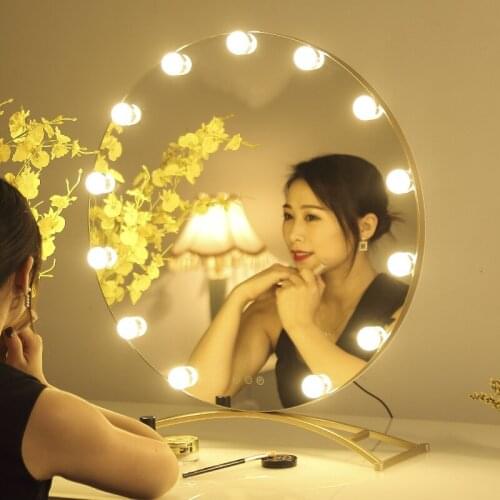 Tabletop LED With Lighted Dressing Spiegel Round Desktop Large Makeup Mirror Dormitory Charging Wall Home Tocador Maquillaje