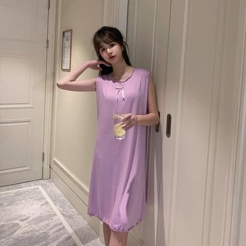 New Modal Nightdress Womens Home Soft Loose Comfortable No Binding Underwear with Bra Pad Long Nightgown Home Wear Sleepwear