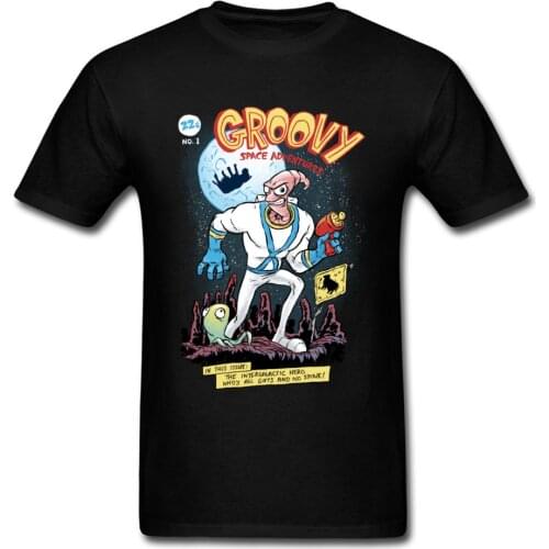 Video Game Tshirt Newest Groovy Space Adventures Time Fight On Moon T Shirt Surprised Anime Fan T-Shirt For Youth Man 2018