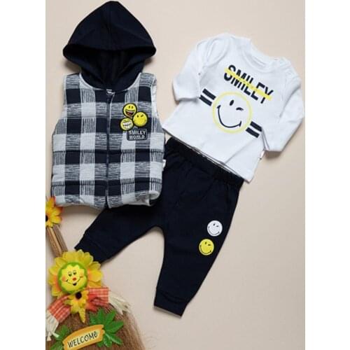 Newborn Essentials Baby Children Boy Clothing 3 Pcs Set Soft Cotton 6-18 Months T-Shirt Body Hooded Vest Trousers Baby Gift Set