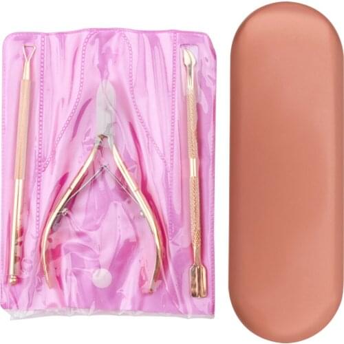 Rose Gold 3pcs/box Stainless Steel Cuticle Remover Pusher Scissor Nail Tools Set Finger Dead Skin Cleaning Push Nipper Clipper